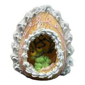 Vintage Easter Sugar Egg With Frog Easter Diorama Floral Blue Pink Tan Green